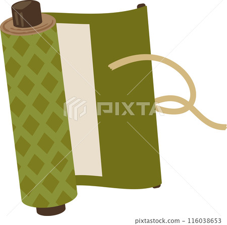 An old scroll, partially opened with its strings untied An old scroll, partially opened with its strings untied 116038653