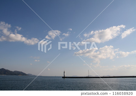View of the white lighthouse at Imabari Port View of the white lighthouse at Imabari Port 116038920