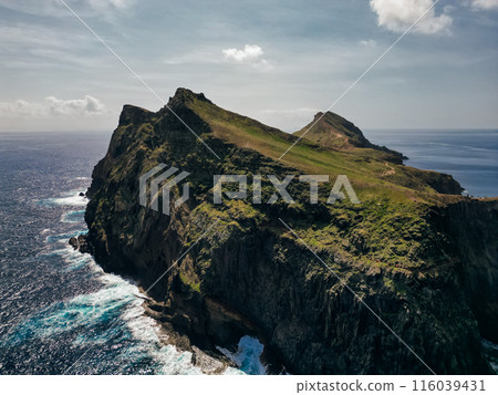 aerial shot of the Eastern tip of Madiera, an island in Atlantic, Portugal 116039431