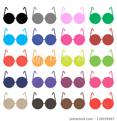 Set of glasses colored icons with round lenses. Isolated vector on white background.  116039987