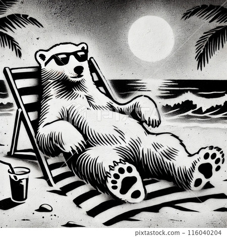 Polar bear relaxing on the beach Polar bear relaxing on the beach 116040204