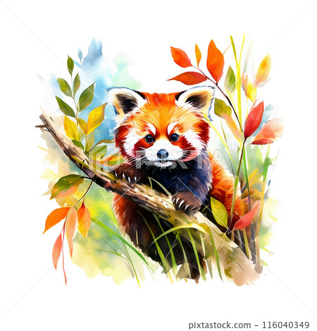 小熊貓的水彩插圖，白色背景的剪紙 116040349