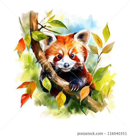 小熊貓的水彩插圖，白色背景的剪紙 116040351