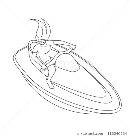 年輕女子騎水上自行車的線條畫插圖 116040364