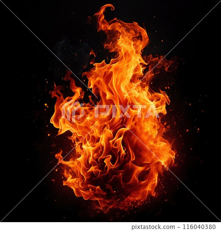 Blazing Fire on Black Background 116040380