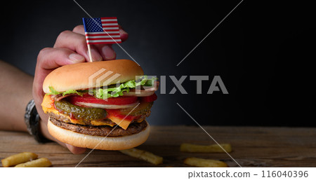 Thick and juicy burger 116040396