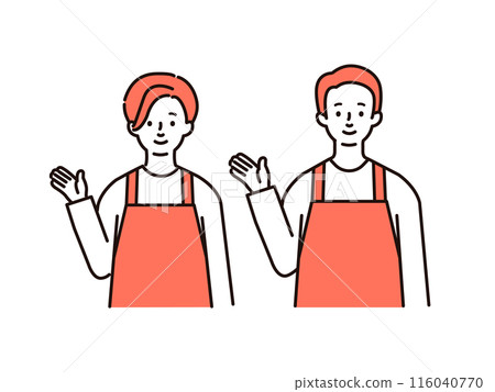 Illustration of a man and a woman wearing an apron 116040770