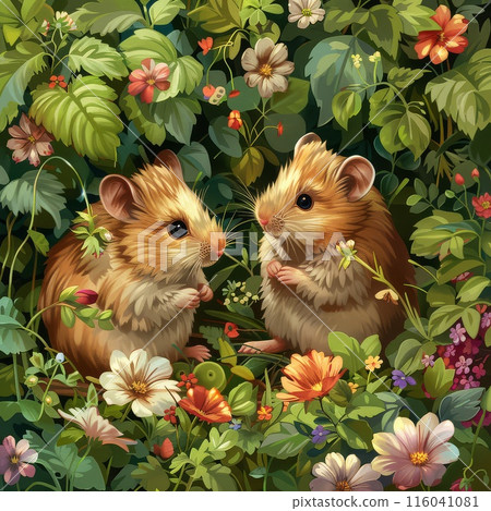 Hamster Senses Joy Amidst Blooming Paradise Found 116041081