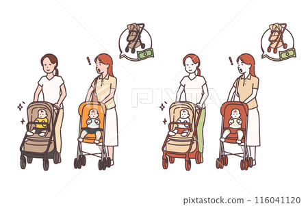 take the baby for a walk in the expensive stroller and low cost stroller take the baby for a walk in the expensive stroller and low cost stroller 116041120