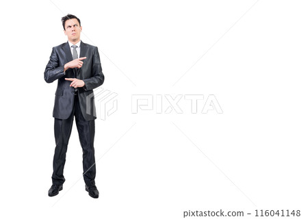 Confused man in elegant suit. White background. Confused man in elegant suit. White background. 116041148