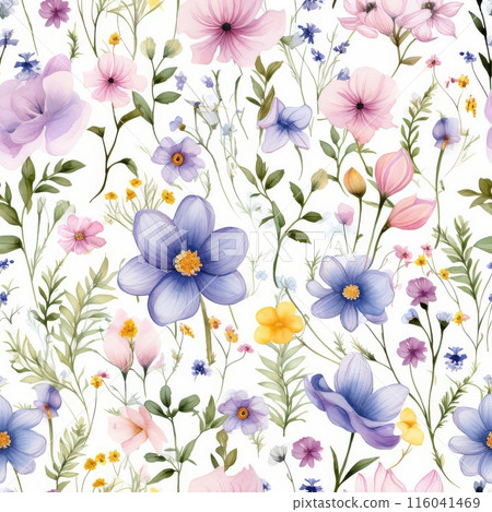 Whimsical Design Featuring Flowers, Leaves, and Stems 116041469