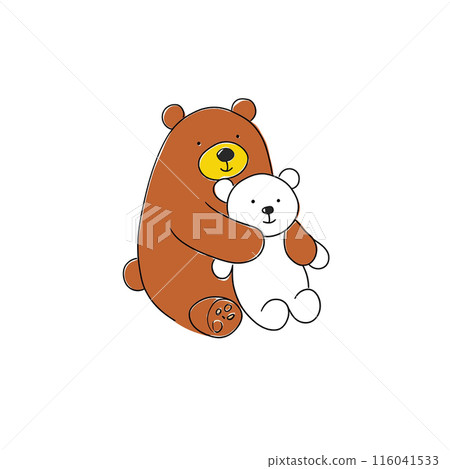 Illustration of a brown bear hugging a white teddy bear, cut out on white background 116041533