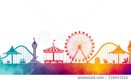Colorful amusement park silhouette illustration, cut out on white background Colorful amusement park silhouette illustration, cut out on white background 116041928