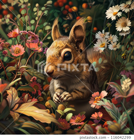 Vibrant Petals Frame Squirrel Joyful Encounter Unfolds Vibrant Petals Frame Squirrel Joyful Encounter Unfolds 116042299