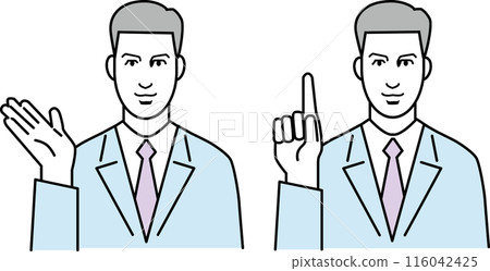 Illustration of a male office worker who guides customers Illustration of a male office worker who guides customers 116042425