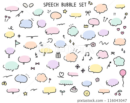 Vector illustration set of hand-drawn speech bubbles and decorations Speech bubbles Handwritten Decoration Simple 116043047
