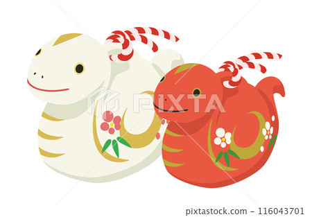 Cute snake clay bell illustration (red and white set) 116043701