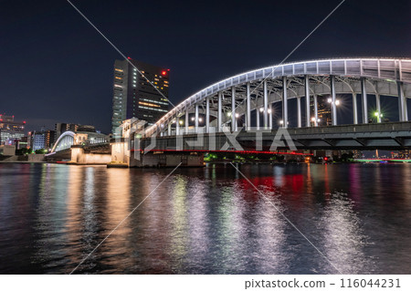 Kachidoki Bridge over the Sumida River and the night view of the Sumida River Kachidoki Bridge over the Sumida River and the night view of the Sumida River 116044231