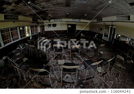 Ruins of a university training facility before demolition 116044241