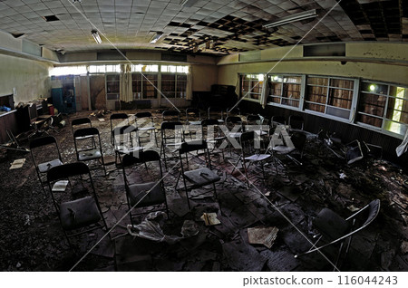 Ruins of a university training facility before demolition 116044243