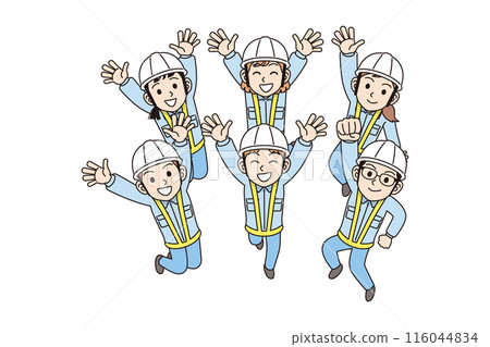 Traffic control worker jumping Traffic control worker jumping 116044834