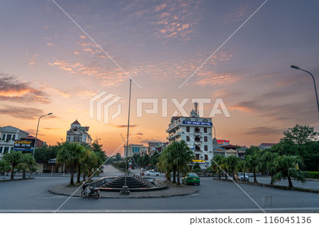 View of the station front at Ninh Binh Station in the evening in Hanoi, Vietnam 116045136