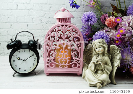 Pink Lantern with LED candle light with alarm clock and flowers, home decoration Pink Lantern with LED candle light with alarm clock and flowers, home decoration 116045199