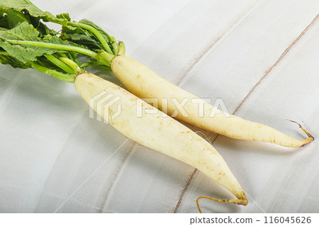 Raw ripe organic Daikon root Raw ripe organic Daikon root 116045626