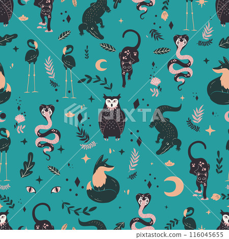 Wild animals, seamless pattern, illustration, vector 116045655
