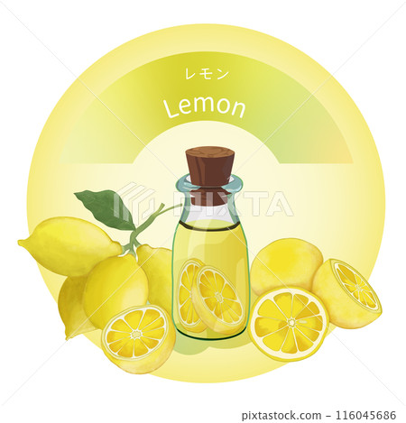 檸檬和檸檬精油瓶,芳香植物,香氣,精油 檸檬和檸檬精油瓶,芳香植物,香氣,精油 116045686