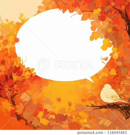 Autumn leaves and little birds and little bird speech bubble 116045863
