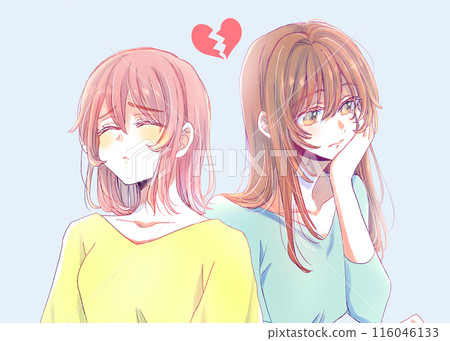 Two women passing each other in love 116046133
