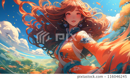 Young woman with autumn flowers 116046245