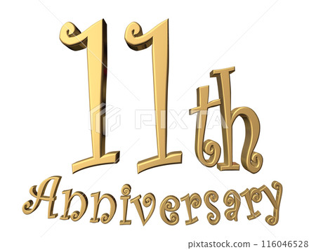 3DCG text "11th Anniversary" in gold 3DCG text "11th Anniversary" in gold 116046528