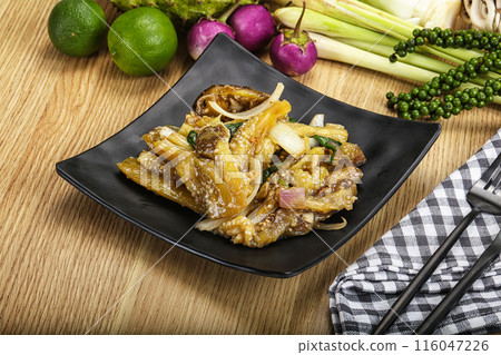 Roasted Thai eggplant with onion Roasted Thai eggplant with onion 116047226