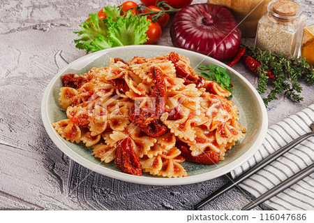Italian pasta with dry tomato Italian pasta with dry tomato 116047686