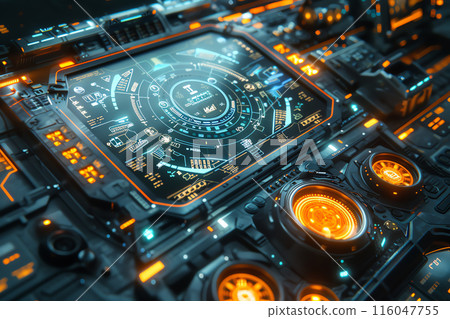 Futuristic control panel with neon lights and...-插圖素材 [116047755] - PIXTA圖庫