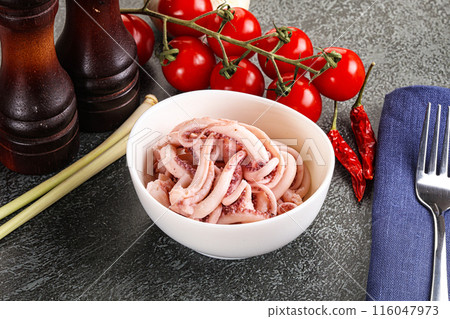 Delicous marinated squid tentacles in the bowl 116047973