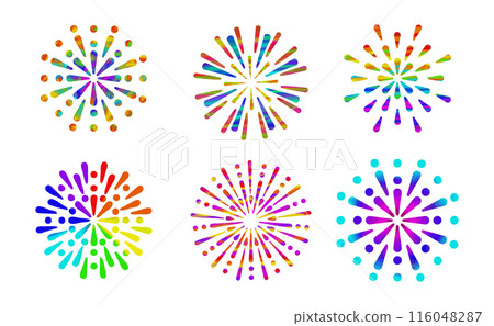 Colorful fireworks vector illustration set Colorful fireworks vector illustration set 116048287