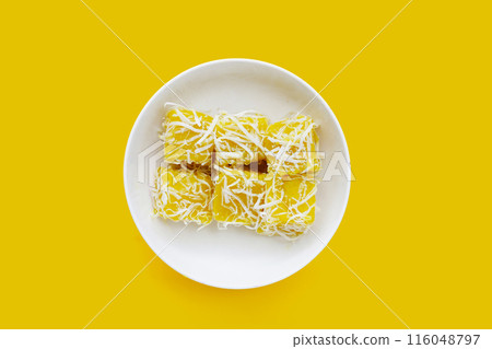 Steam pumpkin cake. Thai Desserts. 116048797