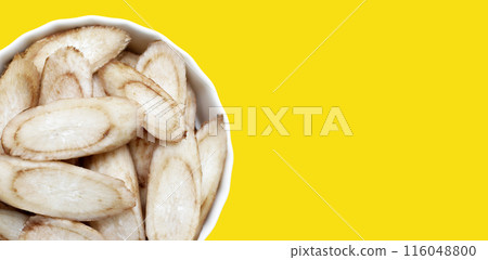 Burdock Root (Gobo) on yellow background. Burdock Root (Gobo) on yellow background. 116048800