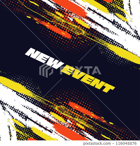 Abstract Sports Background with White, Orange, and Yellow Brush Texture and Halftone Effect. Grunge Background for Banner or Poster Design 116048876