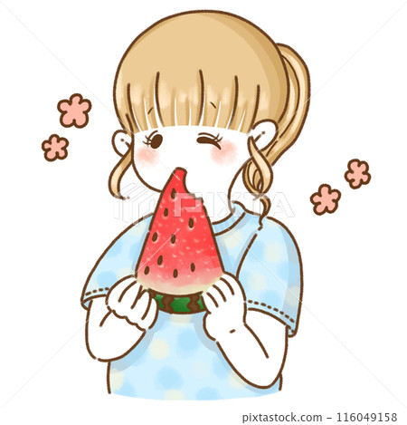 A girl who eats a watermelon A girl who eats a watermelon 116049158