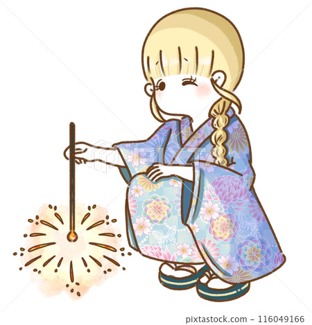A girl playing a spider fireworks 116049166