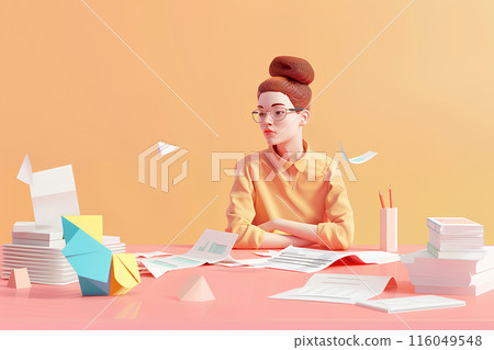 A businesswoman worried about being overwhelmed with work 116049548