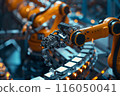 Robotic arms operating on a production line in an industrial setting by Generative AI 116050041