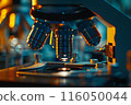 A close-up view of a microscope in a laboratory setting, by Generative AI 116050044