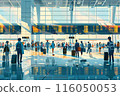 A busy and vibrant airport scene with travelers carrying luggage and waiting in line, by Generative AI 116050053