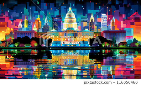 Vibrant Modern USA Cityscape with Abstract Skyline 116050460