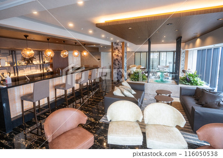 Lounge space in a tower apartment 116050538